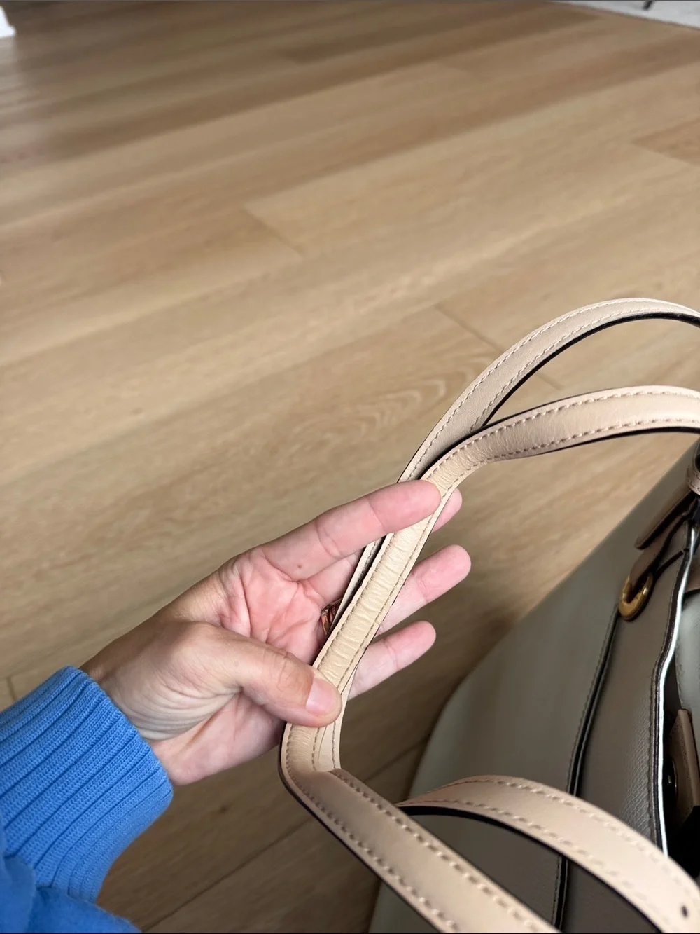 Michael Kors White Pebbled Leather Tote with Nude Pink Straps